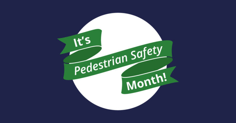 Pedestrian safety month text on ribbon